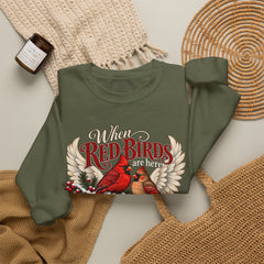Red Birds Are Angels Crewneck Sweatshirt — Memorial Cardinal Tribute Sweater- Christmas Vibes