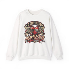 Certified Heartbreaker Crewneck Sweatshirt — Vintage Racing Winged Valentines Heart Graphic