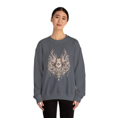Deer Mandala Crewneck Sweatshirt — Vintage Stag Floral Graphic