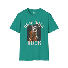 FB Rockstar Dog Unisex T-Shirt - Deaf Dogs Definitely Rock Upright Bass Design