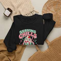 "Serving Chills with Extra Whipped Cream" Cozy Graphic Pullover Sweatshirt- Halloween