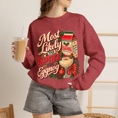 Eggnog Crewneck Sweatshirt – “Most Likely to Spike the Eggnog” Holiday Sweater