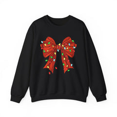 Festive Christmas Bow with Lights, Crewneck Sweatshirt, Holiday Sweatshirt, Winter Fashion, Christmas Apparel