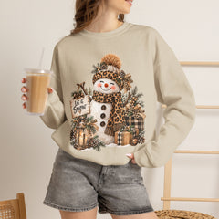 Leopard Snowman Crewneck Sweatshirt — Cozy Holiday Winter Christmas Graphic
