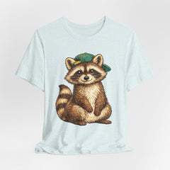 Cute Raccoon Graphic Tee — Adorable Cartoon Raccoon with Green Cap