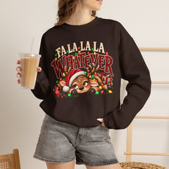 'Fa La La La Whatever' Cute Sleepy Reindeer Christmas Sweatshirt