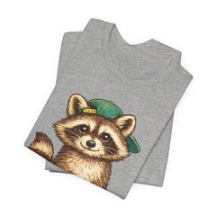 Cute Raccoon Graphic Tee — Adorable Cartoon Raccoon with Green Cap