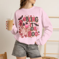 'Bling It On Boo' Pink Ghost Halloween Crewneck Sweatshirt