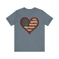 Patriotic Heart Tee - Love USA, American Pride Shirt, 4th of July, Independence Day, Memorial Day, Gift for Her