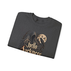 Hello Darkness Crewneck Sweatshirt — Gothic Moon Raven Graphic- Halloween