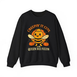 Creepin' It Cute Queen Bee Sweatshirt, Cozy Fall Apparel, Halloween Outfit, Gift for Bee Lovers, Cute Crewneck Sweater