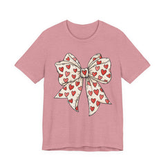 Heart Bow T-Shirt — Cute Valentine’s Day Tee with Red Heart Pattern
