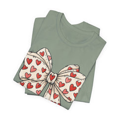Heart Bow T-Shirt — Cute Valentine’s Day Tee with Red Heart Pattern