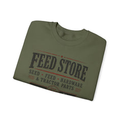 Feed Store Crewneck Sweatshirt — Vintage Farmhouse Seed & Feed Graphic - Southern Heritage