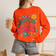 Jewelry Reveal Junkie Sweatshirt by Gildan, Cozy Unisex Crewneck, Gift for Jewelry Lovers