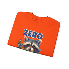 Crewneck Sweatshirt — "Zero Fluffs Given" Raccoon Holiday Gildan Crewneck