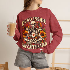 Skeleton Coffee Sweatshirt, Dead Inside But Caffeinated Crewneck, Halloween Gift, Unisex Fall Apparel, Cozy Lounge Wear