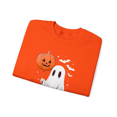 Orange Balloon Halloween Ghost Sweater | Unisex Crewneck Sweatshirt for Cozy Autumn Nights, Halloween Party, Spooky