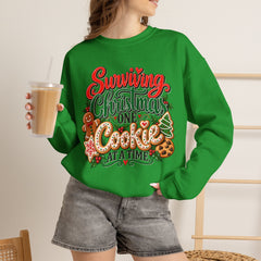 "Surviving Christmas One Cookie at a Time" Cozy Holiday Christmas Crewneck