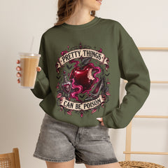 Crewneck Sweatshirt — “Pretty Things Can Be Poison” Gothic Apple Graphic