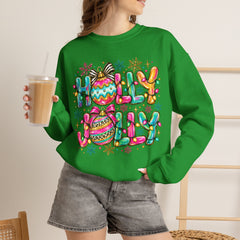 Holly Jolly Crewneck Gildan Sweatshirt — Colorful Christmas Ornament Holiday Sweater