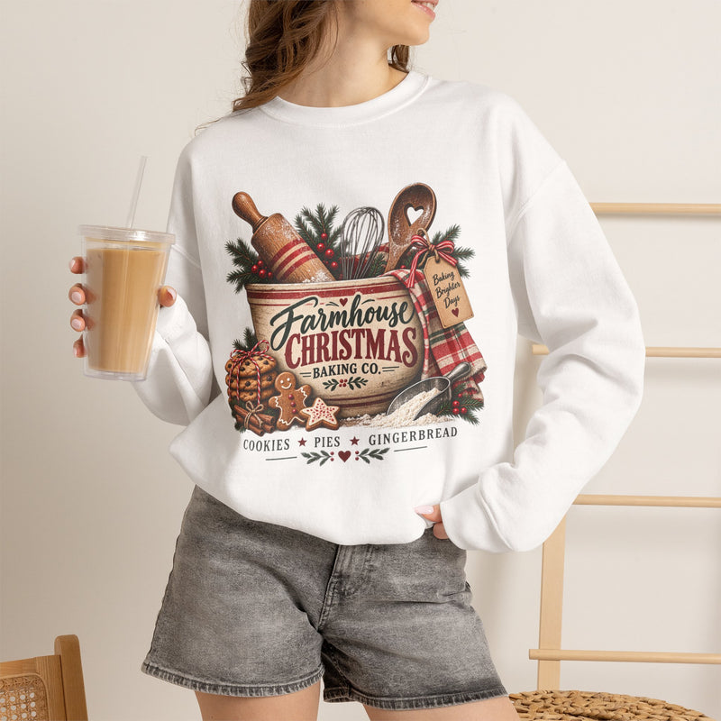 Farmhouse Christmas Sweatshirt – 'Farmhouse Christmas Baking Co.' Holiday Crewneck