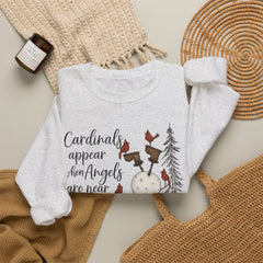 Angel & Cardinal Sweatshirt, Cozy Crewneck for Winter, Holiday Gift, Winter Fashion, White Christmas Sweatshirt,