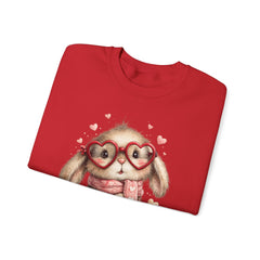 Cute Bunny Sweatshirt — Heart Glasses Bunny Crewneck, Cozy Valentine Pullover