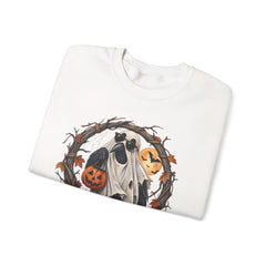 Halloween Ghost Crewneck Sweatshirt – 'Fuh-Cawf' Spooky Pumpkin Design