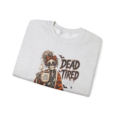 Dead Tired Halloween Crewneck Sweatshirt – Sleepy Skeleton Coffee Graphic Halloween