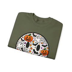 Halloween Smiley Sweatshirt — Pumpkin & Ghost Spooky Face Crewneck