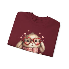 Cute Bunny Sweatshirt — Heart Glasses Bunny Crewneck, Cozy Valentine Pullover