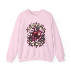 Crewneck Sweatshirt — “Pretty Things Can Be Poison” Gothic Apple Graphic