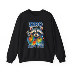 Crewneck Sweatshirt — "Zero Fluffs Given" Raccoon Holiday Gildan Crewneck