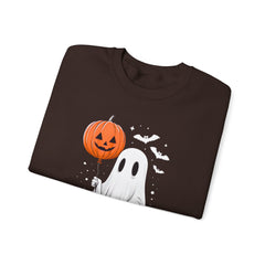 Orange Balloon Halloween Ghost Sweater | Unisex Crewneck Sweatshirt for Cozy Autumn Nights, Halloween Party, Spooky