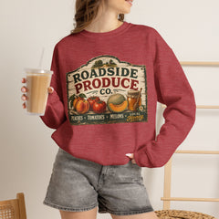 Roadside Produce Co. Crewneck Sweatshirt — Vintage Farmstand Graphic- Southern Heritage