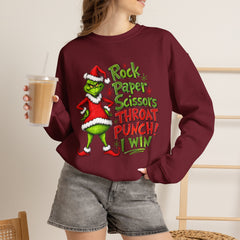 Rock - Paper - Scissors - Throat Punch- Dr. Seuss Grinch Christmas Sweatshirt