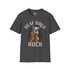 FB Rockstar Dog Unisex T-Shirt - Deaf Dogs Definitely Rock Upright Bass Design