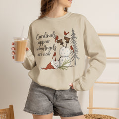 Angel & Cardinal Sweatshirt, Cozy Crewneck for Winter, Holiday Gift, Winter Fashion, White Christmas Sweatshirt,