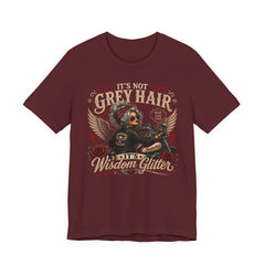 It's Not Grey Hair It's Wisdom Glitter T-Shirt — Vintage Skull & Rose Biker Tee for Women & Men