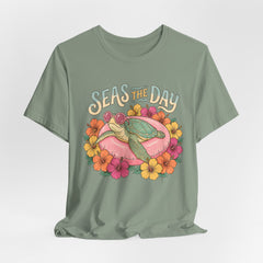Seas the Day Turtle Tee — Vintage Floral Beach T-Shirt
