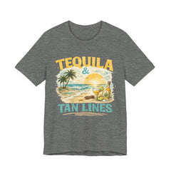 Tequila & Tan Lines Beach T-Shirt — Tropical Sunset Vacation Tee