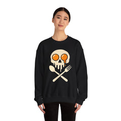 Skull & Fork Sweatshirt - Edgy Unisex Crewneck, Perfect for Food Lovers, Casual Wear, Halloween, Unique Gift
