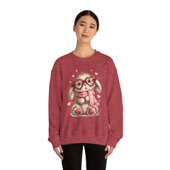 Cute Bunny Sweatshirt — Heart Glasses Bunny Crewneck, Cozy Valentine Pullover