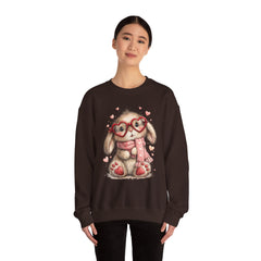 Cute Bunny Sweatshirt — Heart Glasses Bunny Crewneck, Cozy Valentine Pullover