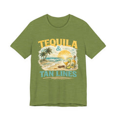 Tequila & Tan Lines Beach T-Shirt — Tropical Sunset Vacation Tee