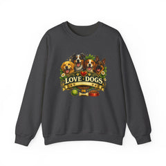 Love Dogs Crewneck Sweatshirt — Cute Paw Print & Dog Portraits Graphic