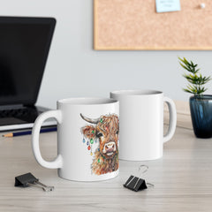 Highland Cow Mug — Colorful Watercolor Scottish Cow Ceramic Coffee Cup (11oz & 15oz)