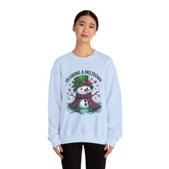 "I'm Having a Meltdown" Beautiful Melting Snowman Christmas Gildan Crewneck