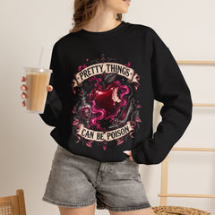 Crewneck Sweatshirt — “Pretty Things Can Be Poison” Gothic Apple Graphic